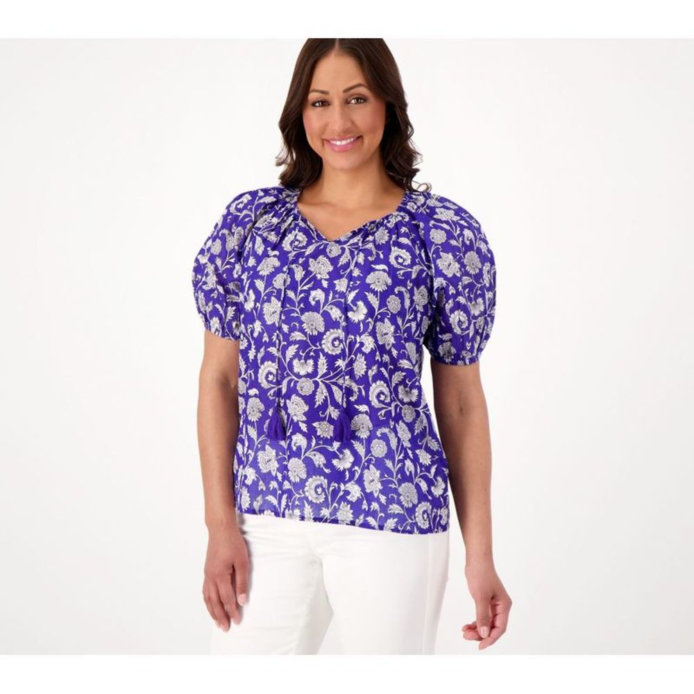 Purple Floral Puff-Sleeve Women's Top